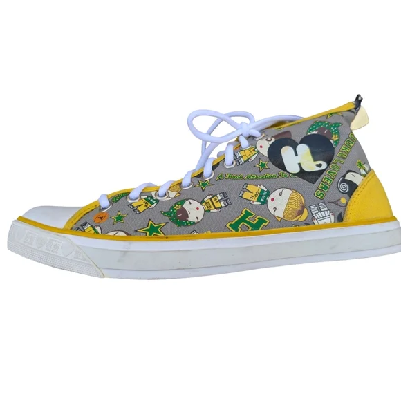 Harajuku Lovers High Top Canvas Sneakers Yellow Gray Kawaii Print Size 10 - Picture 6 of 12